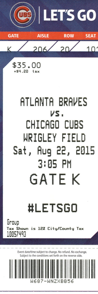 Chicago Cubs Ticket Stub 2015 08/22/15 Rizzo, Russell, Soler Home Run Box Office Stock