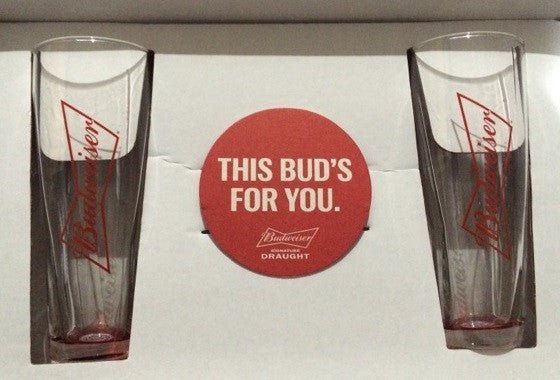 Budweiser Pint Glasses Set of 2 with Coaster
