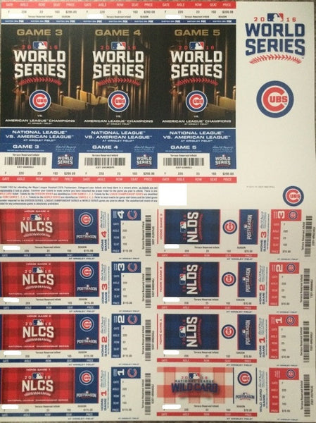 Chicago Cubs 2016 Postseason Season Ticket Stubs Full Sheet NLDS NLCS World Series